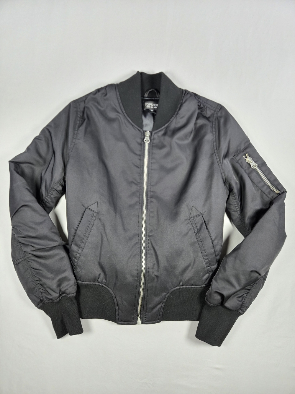 Topshop Classic MA-1 Utility Black Bomber Jacket Aviator Fall Season Size 4